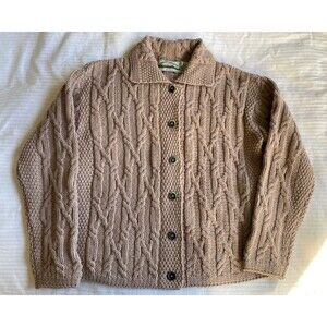 aran crafts Ireland cable knit 100% merino wool collared cardigan sweater size M